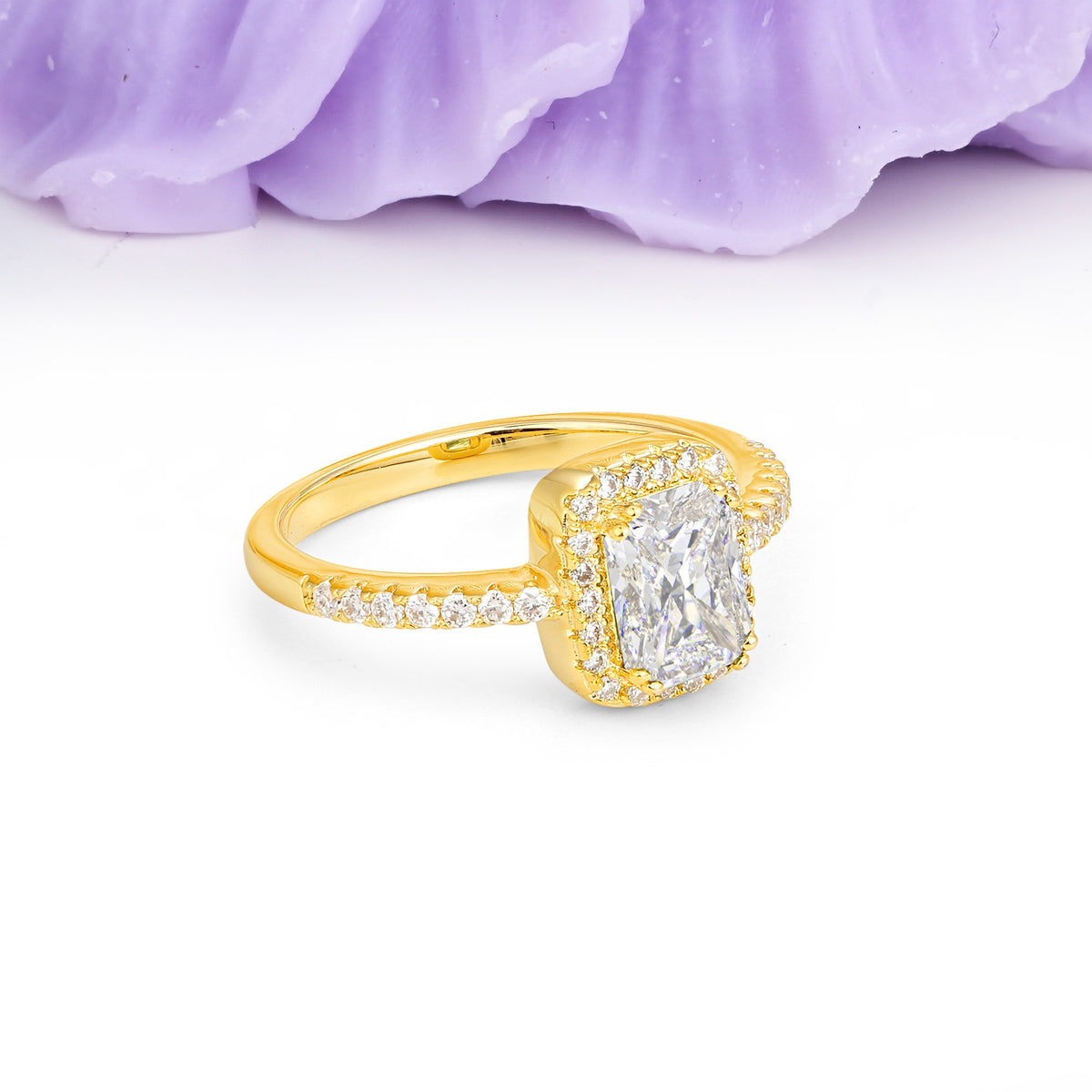 Classic Channel-Set, Vintage-Style 4-Prong Emerald Cut Moissanite Engagement Ring - Additional view