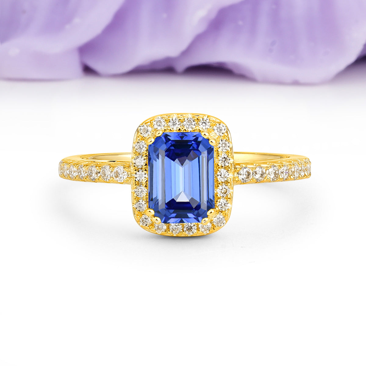 Classic Channel-Set, Vintage-Style 4-Prong Emerald Cut Sapphire Engagement Ring - Additional view