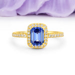 Classic Channel-Set, Vintage-Style 4-Prong Emerald Cut Sapphire Engagement Ring - Additional view