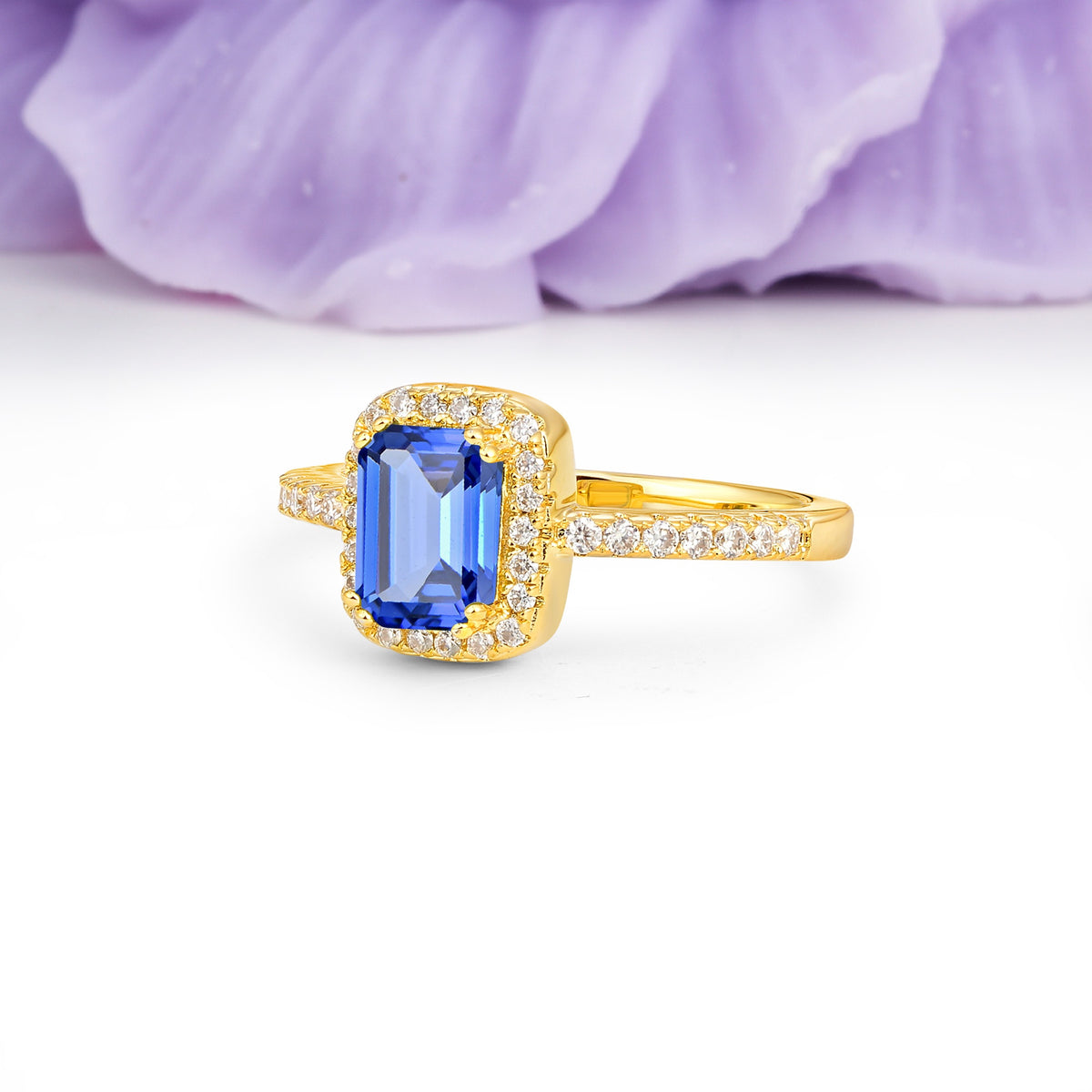 Classic Channel-Set, Vintage-Style 4-Prong Emerald Cut Sapphire Engagement Ring - Additional view
