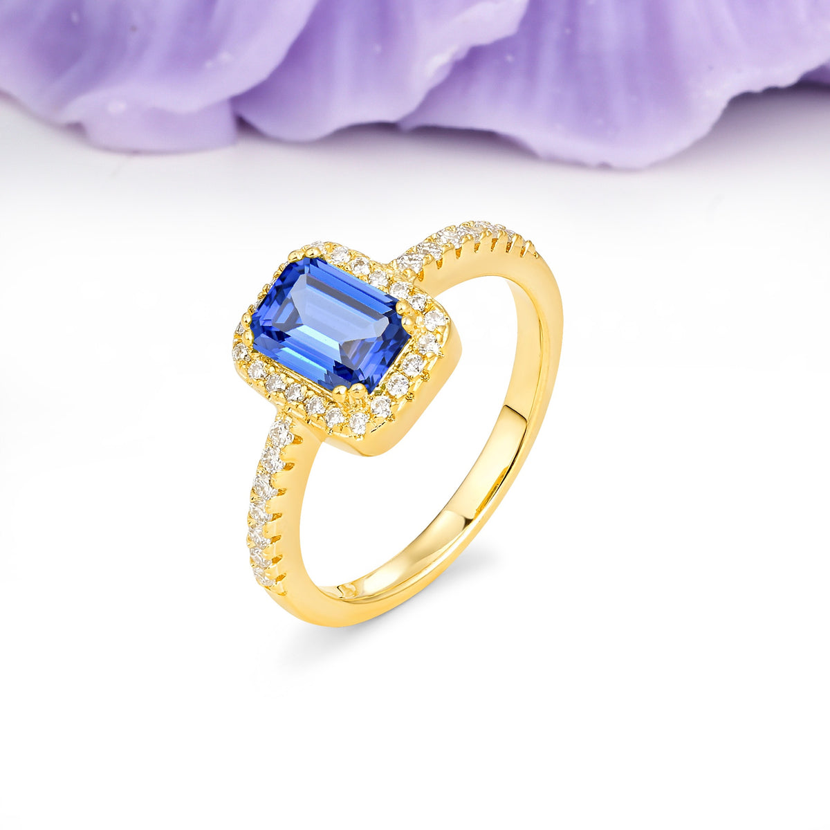 Classic Channel-Set, Vintage-Style 4-Prong Emerald Cut Sapphire Engagement Ring - Additional view