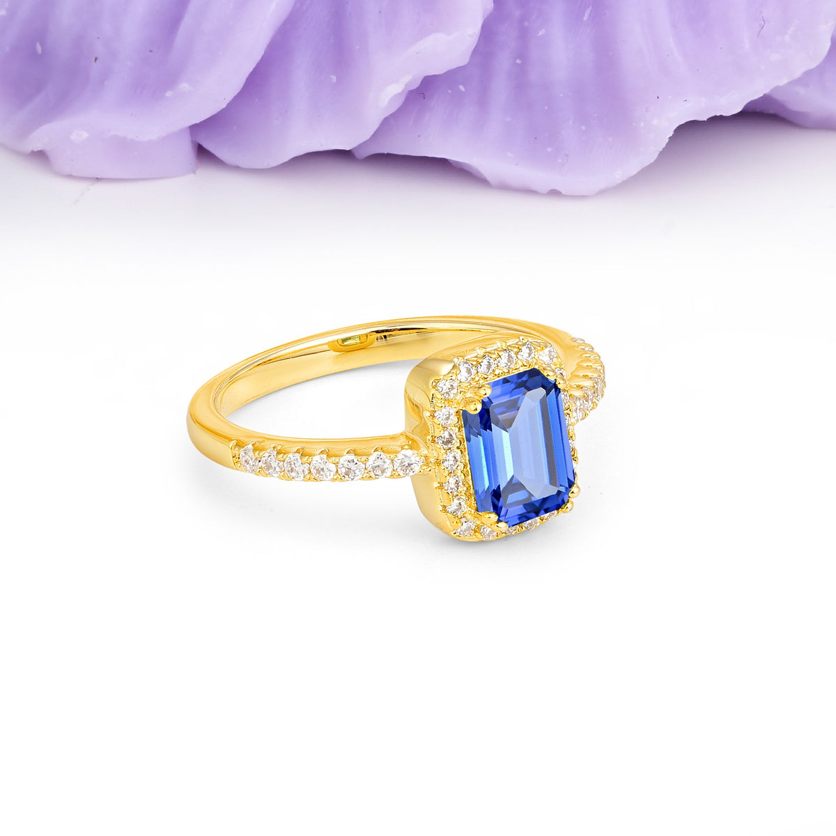 Classic Channel-Set, Vintage-Style 4-Prong Emerald Cut Sapphire Engagement Ring - Additional view