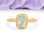 Classic Channel-Set, Vintage-Style 4-Prong Emerald Cut Fire Opal Engagement Ring - Additional view