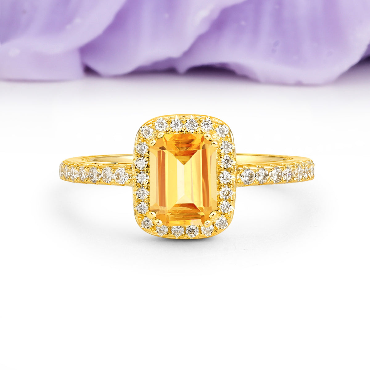 Classic Channel-Set, Vintage-Style 4-Prong Emerald Cut Citrine Engagement Ring - Additional view