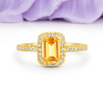 Classic Channel-Set, Vintage-Style 4-Prong Emerald Cut Citrine Engagement Ring - Additional view