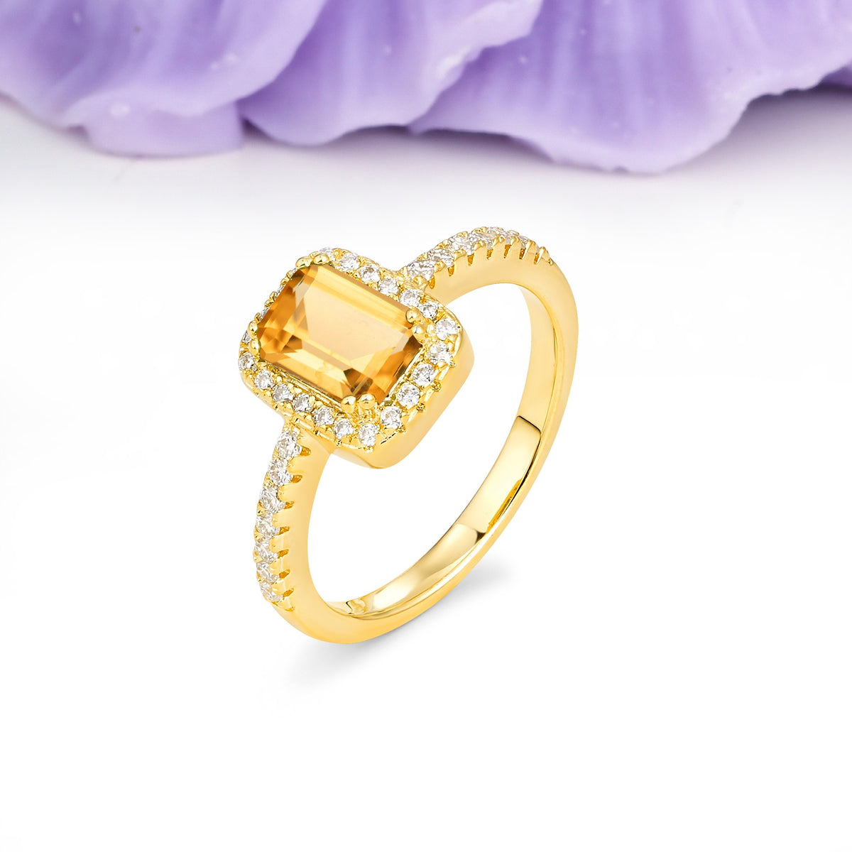 Classic Channel-Set, Vintage-Style 4-Prong Emerald Cut Citrine Engagement Ring - Additional view