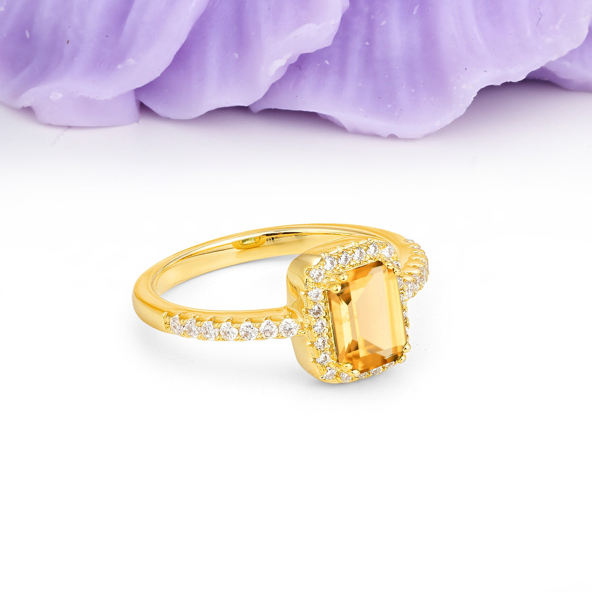 Classic Channel-Set, Vintage-Style 4-Prong Emerald Cut Citrine Engagement Ring - Additional view