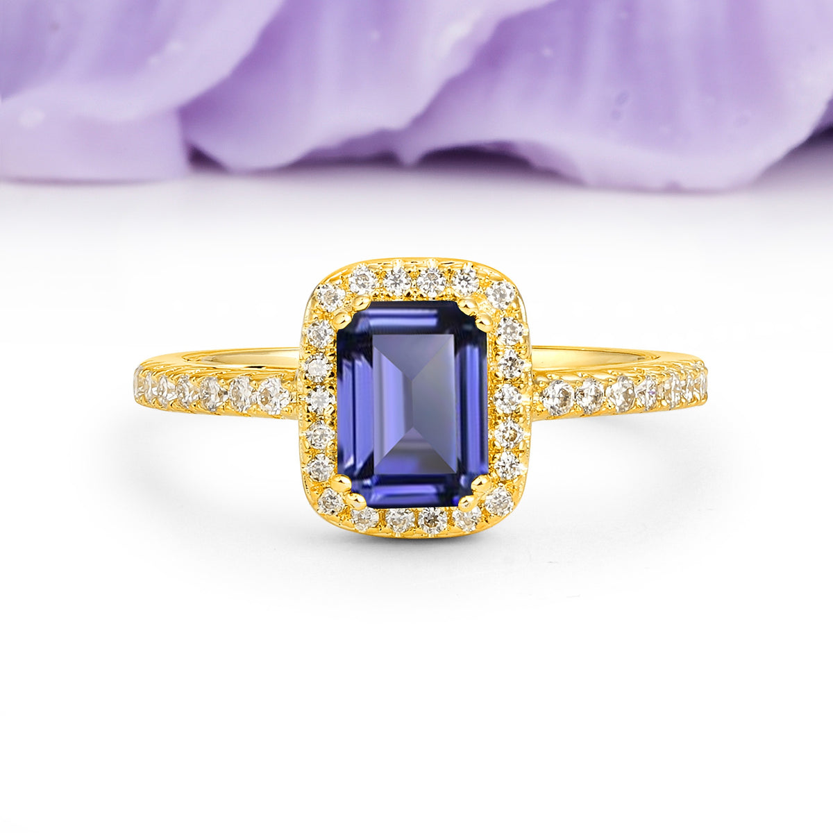 Classic Channel-Set, Vintage-Style 4-Prong Emerald Cut Tanzanite Engagement Ring - Additional view