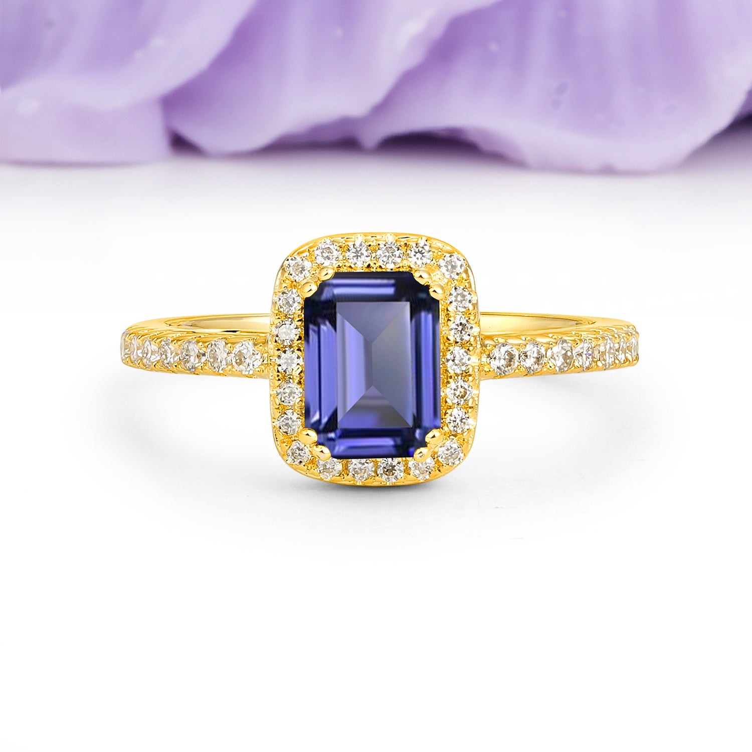 Classic Channel-Set, Vintage-Style 4-Prong Emerald Cut Tanzanite Engagement Ring - Additional view