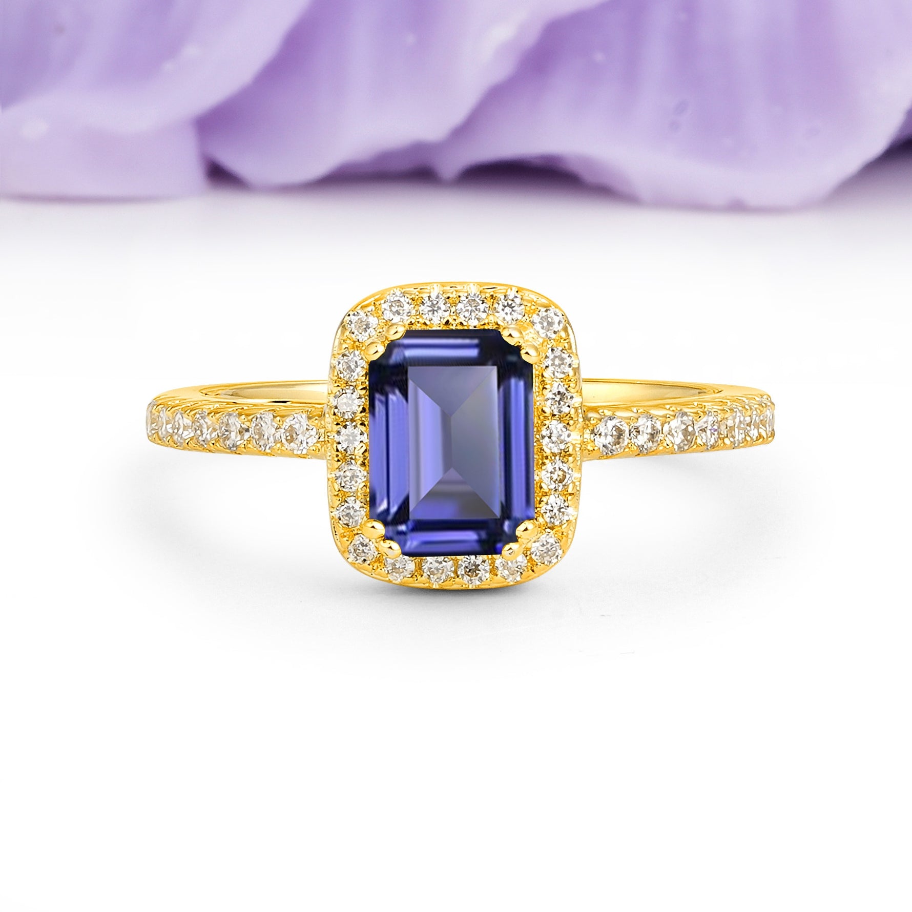 Classic Channel-Set, Vintage-Style 4-Prong Emerald Cut Tanzanite Engagement Ring - Additional view