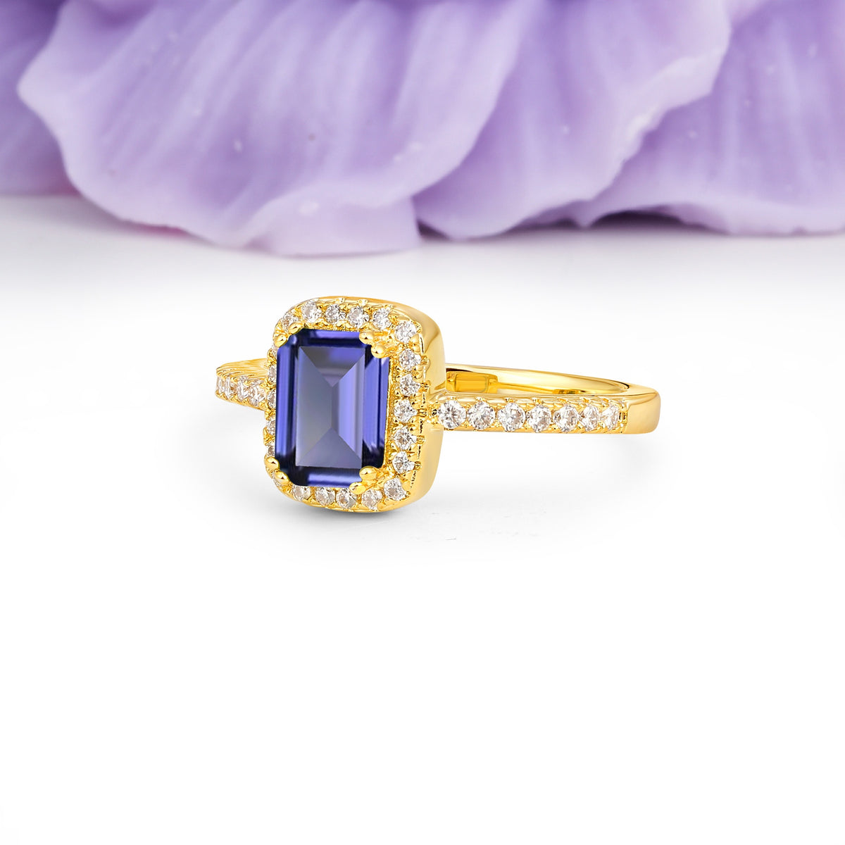 Classic Channel-Set, Vintage-Style 4-Prong Emerald Cut Tanzanite Engagement Ring - Additional view