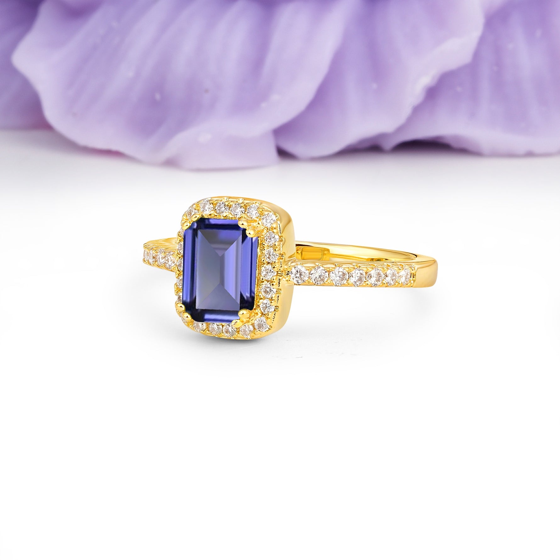 Classic Channel-Set, Vintage-Style 4-Prong Emerald Cut Tanzanite Engagement Ring - Additional view
