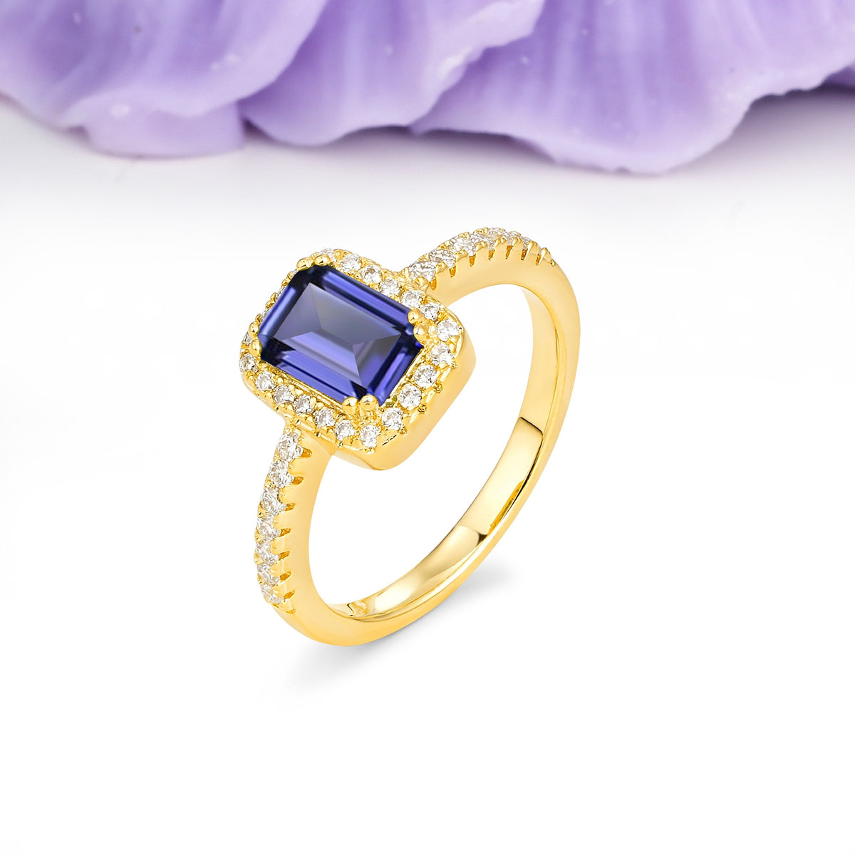Classic Channel-Set, Vintage-Style 4-Prong Emerald Cut Tanzanite Engagement Ring - Additional view