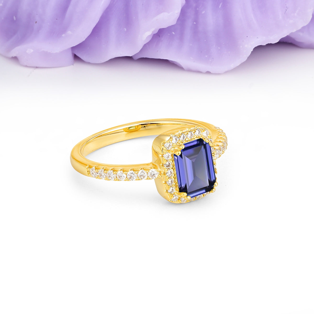 Classic Channel-Set, Vintage-Style 4-Prong Emerald Cut Tanzanite Engagement Ring - Additional view