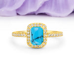 Classic Channel-Set, Vintage-Style 4-Prong Emerald Cut Turquoise Engagement Ring - Additional view