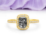 Classic Channel-Set, Vintage-Style 4-Prong Emerald Cut Black Rutilated Quartz Engagement Ring - Additional view