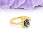 Classic Channel-Set, Vintage-Style 4-Prong Emerald Cut Black Rutilated Quartz Engagement Ring - Additional view