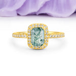 Classic Channel-Set, Vintage-Style 4-Prong Emerald Cut Moss Agate Engagement Ring - Additional view