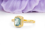 Classic Channel-Set, Vintage-Style 4-Prong Emerald Cut Moss Agate Engagement Ring - Additional view