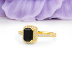 Classic Channel-Set, Vintage-Style 4-Prong Emerald Cut Black Onyx Engagement Ring - Additional view
