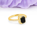 Classic Channel-Set, Vintage-Style 4-Prong Emerald Cut Black Onyx Engagement Ring - Additional view
