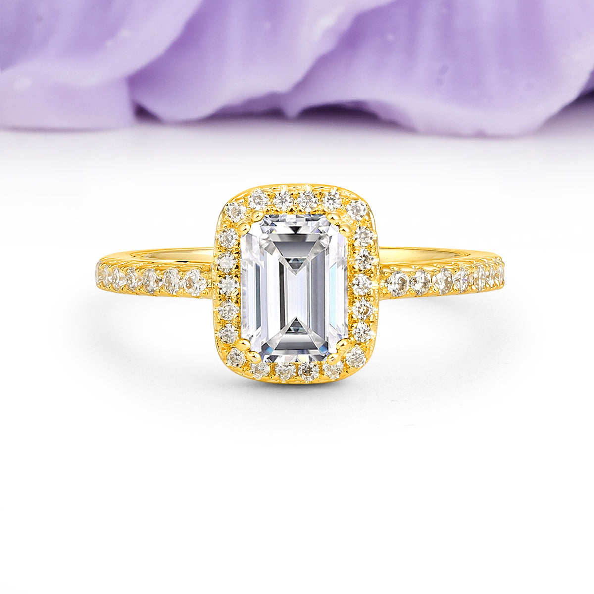 Classic Channel-Set, Vintage-Style 4-Prong Emerald Cut Lab Diamond Engagement Ring - Additional view