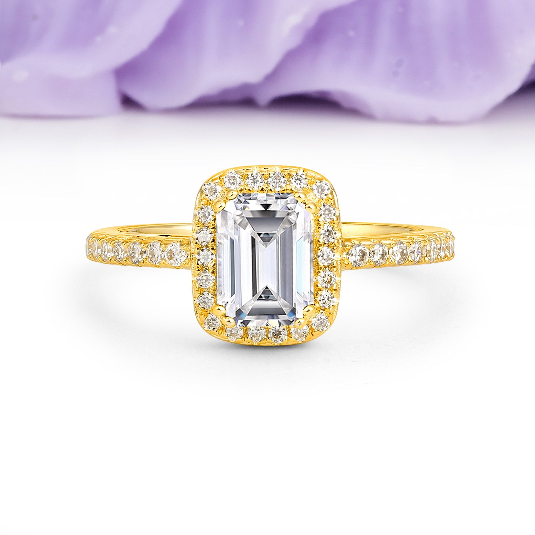 Classic Channel-Set, Vintage-Style 4-Prong Emerald Cut Lab Diamond Engagement Ring - Additional view