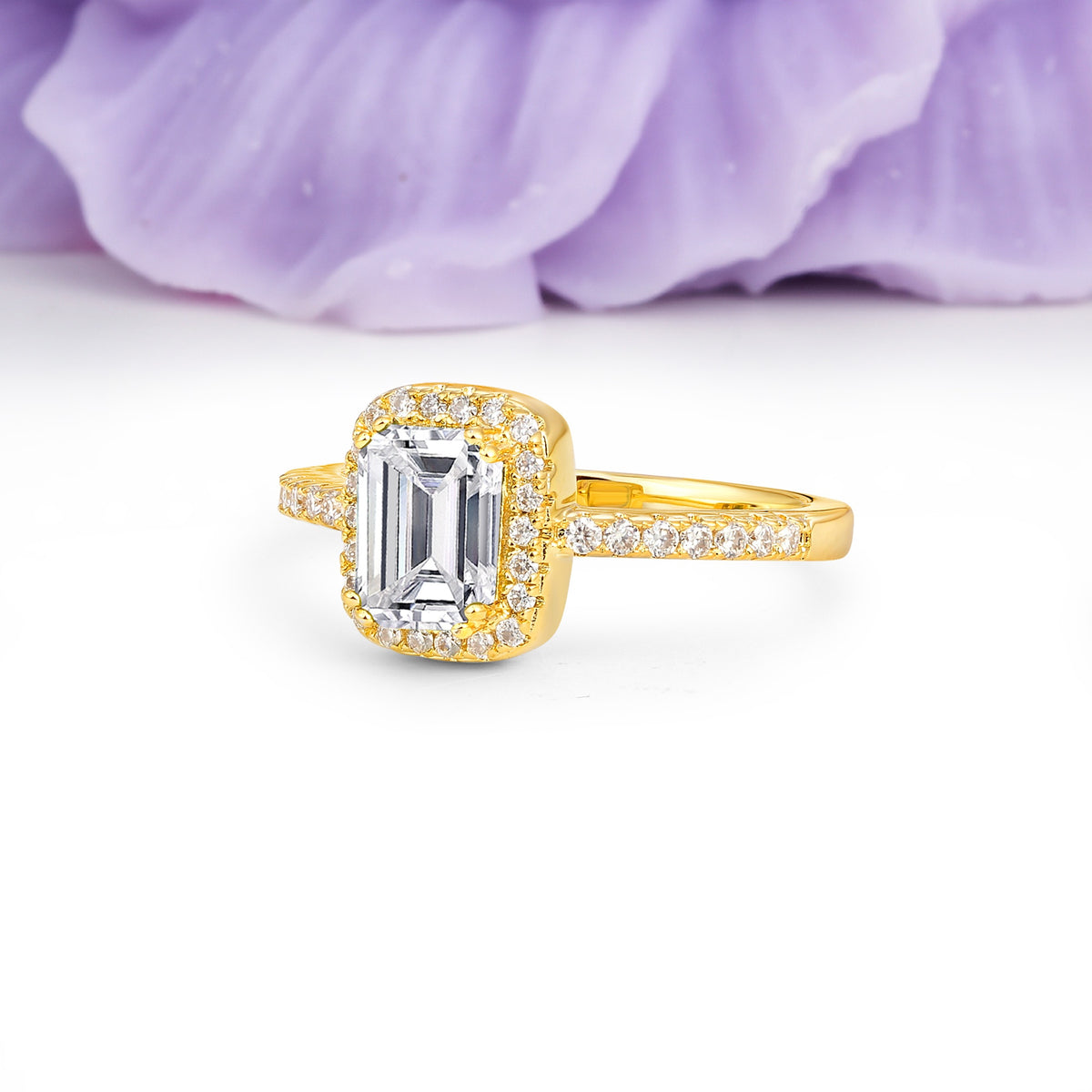 Classic Channel-Set, Vintage-Style 4-Prong Emerald Cut Lab Diamond Engagement Ring - Additional view