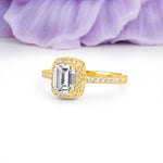 Classic Channel-Set, Vintage-Style 4-Prong Emerald Cut Lab Diamond Engagement Ring - Additional view