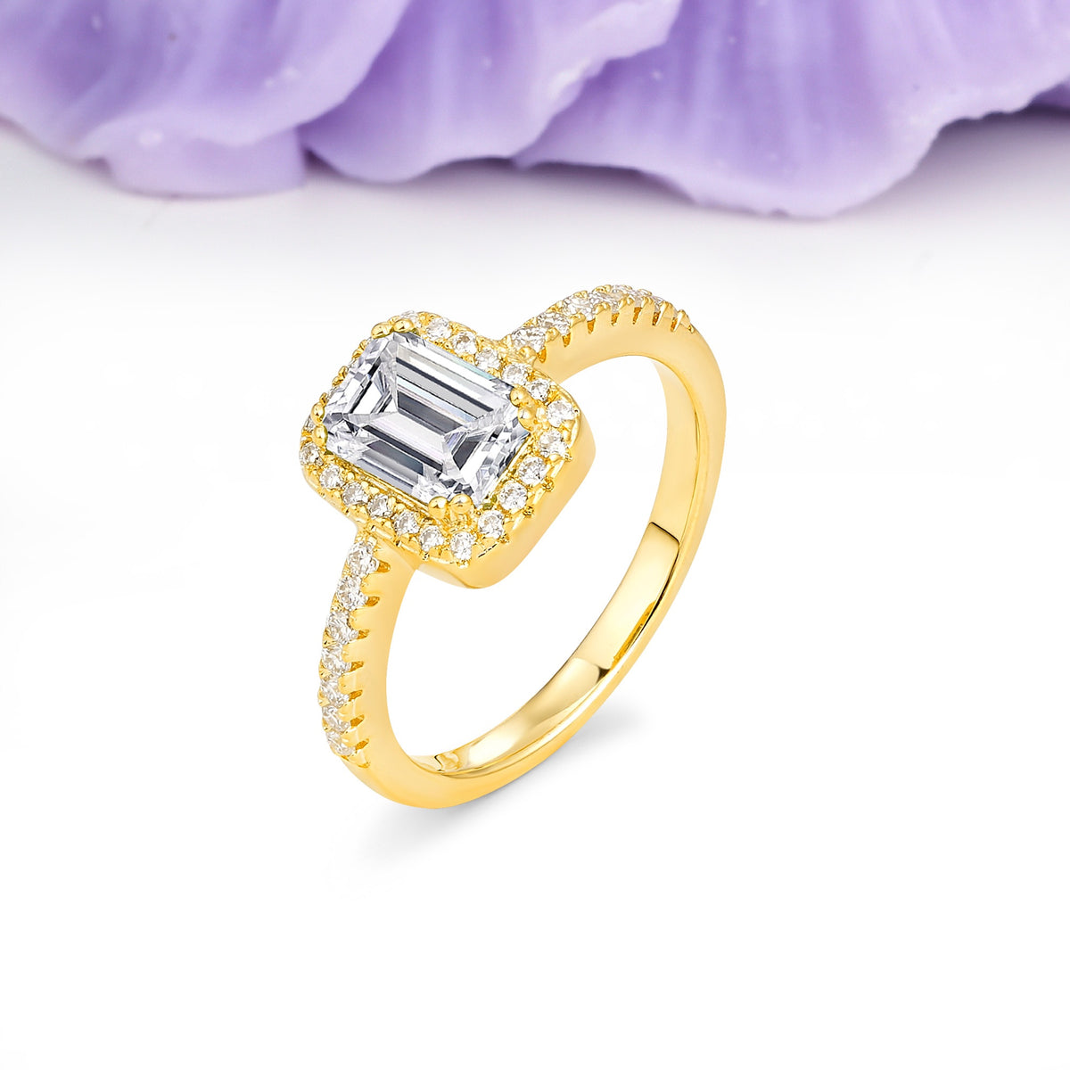 Classic Channel-Set, Vintage-Style 4-Prong Emerald Cut Lab Diamond Engagement Ring - Additional view