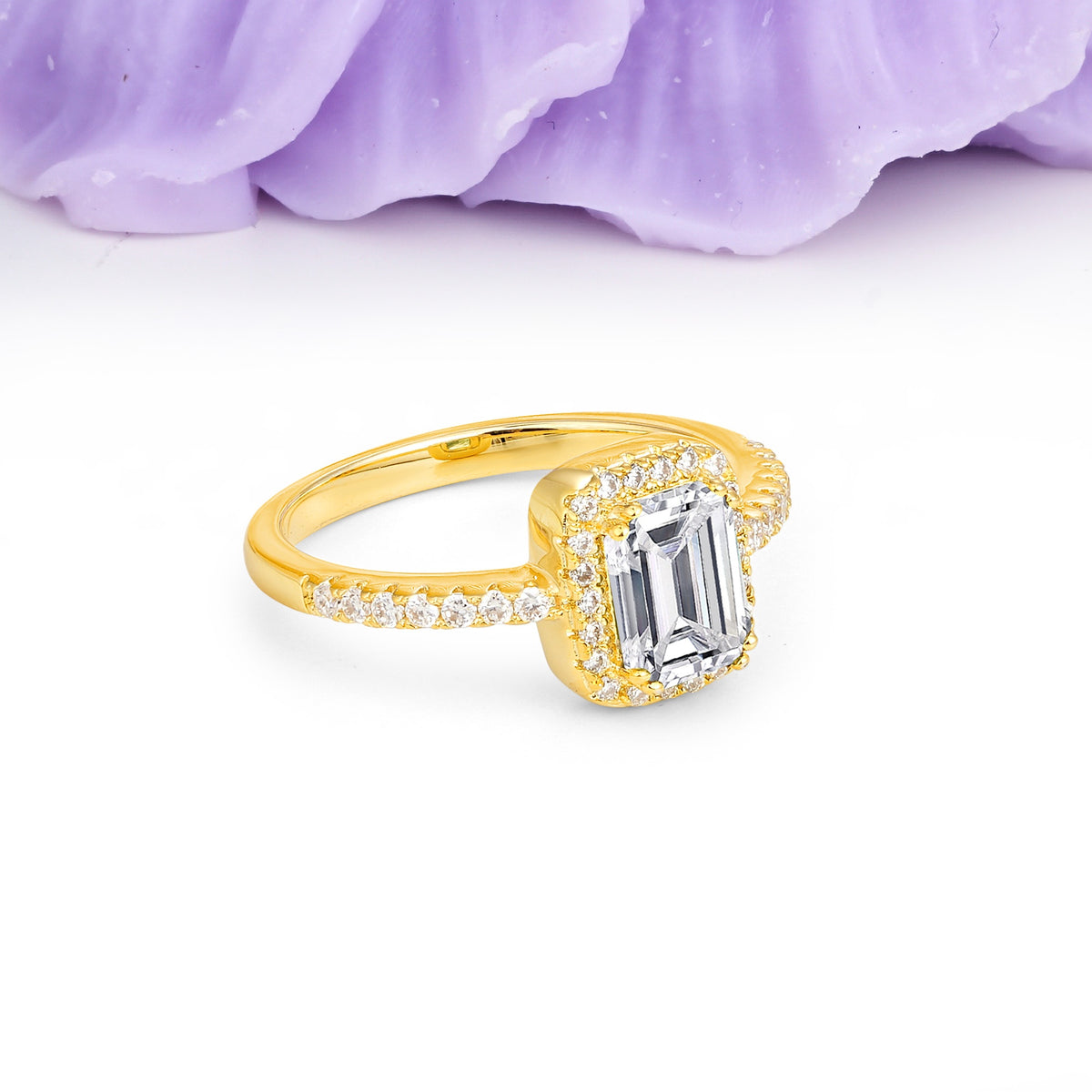 Classic Channel-Set, Vintage-Style 4-Prong Emerald Cut Lab Diamond Engagement Ring - Additional view
