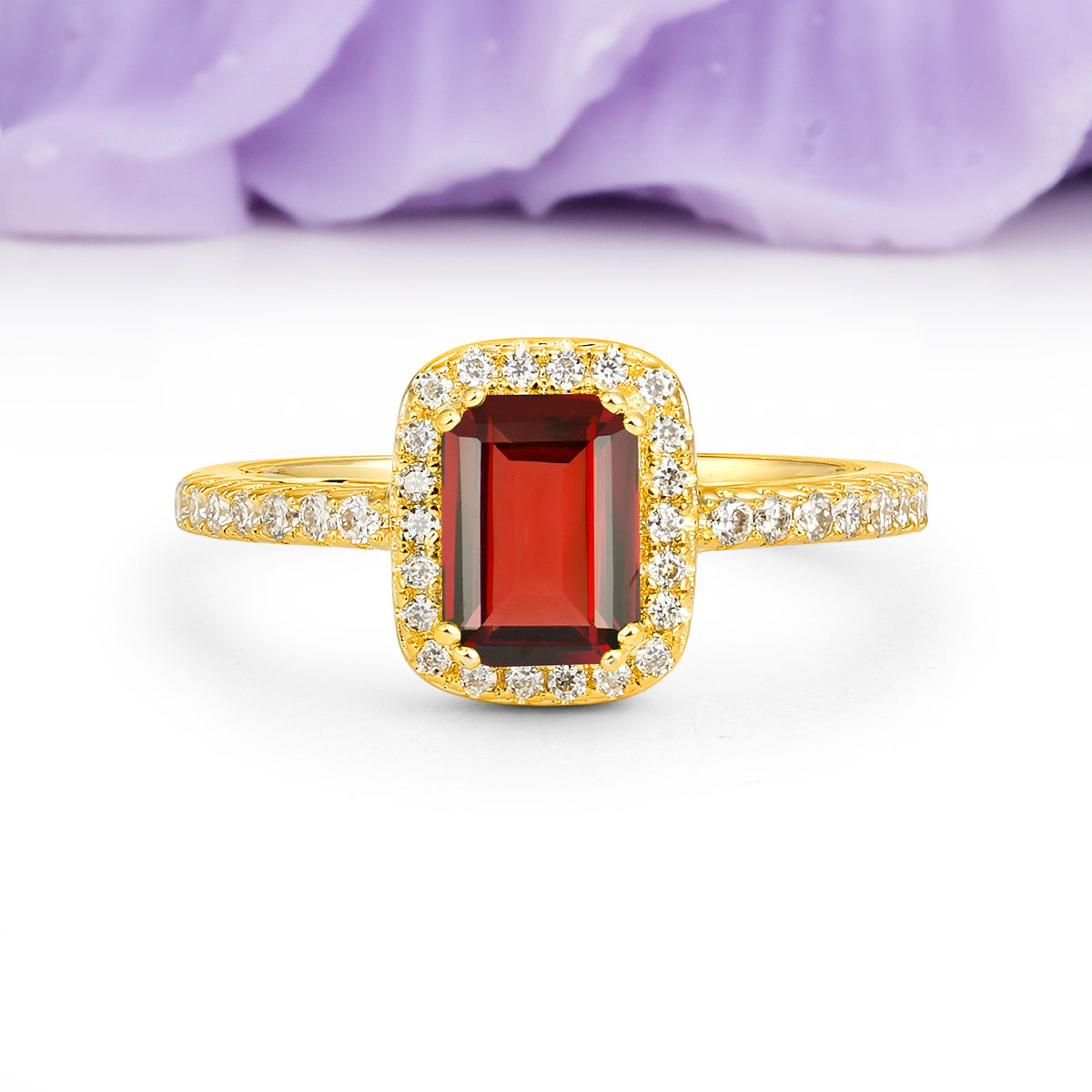 Classic Channel-Set, Vintage-Style 4-Prong Emerald Cut Garnet Engagement Ring - Additional view
