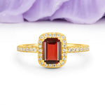 Classic Channel-Set, Vintage-Style 4-Prong Emerald Cut Garnet Engagement Ring - Additional view