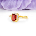 Classic Channel-Set, Vintage-Style 4-Prong Emerald Cut Garnet Engagement Ring - Additional view
