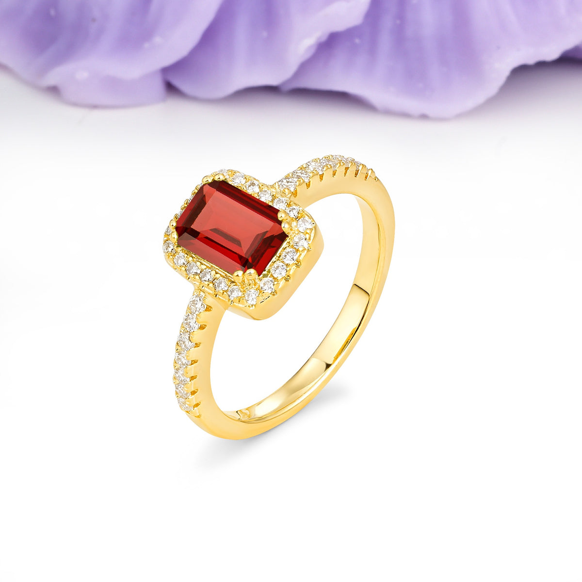 Classic Channel-Set, Vintage-Style 4-Prong Emerald Cut Garnet Engagement Ring - Additional view