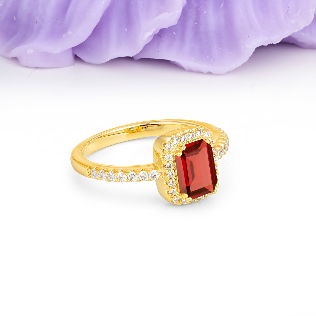 Classic Channel-Set, Vintage-Style 4-Prong Emerald Cut Garnet Engagement Ring - Additional view
