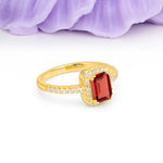 Classic Channel-Set, Vintage-Style 4-Prong Emerald Cut Garnet Engagement Ring - Additional view
