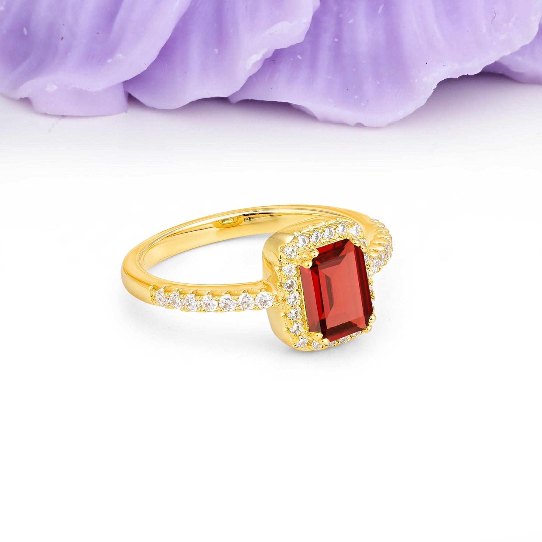 Classic Channel-Set, Vintage-Style 4-Prong Emerald Cut Garnet Engagement Ring - Additional view