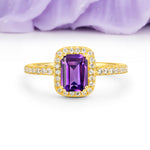 Classic Channel-Set, Vintage-Style 4-Prong Emerald Cut Amethyst Engagement Ring - Additional view