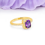 Classic Channel-Set, Vintage-Style 4-Prong Emerald Cut Amethyst Engagement Ring - Additional view