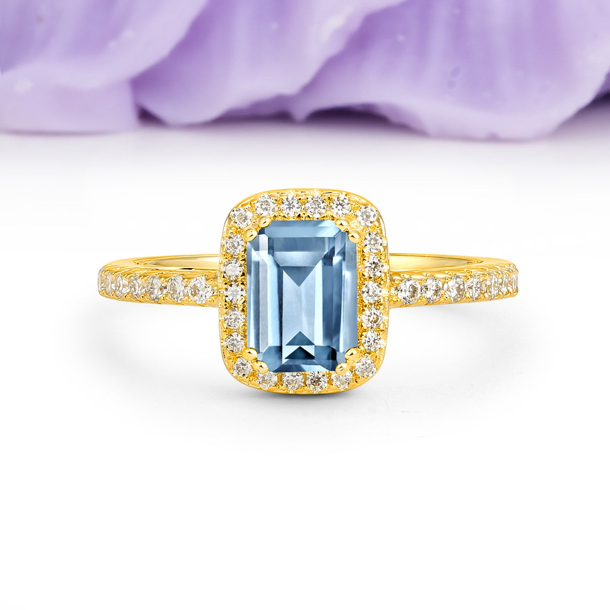 Classic Channel-Set, Vintage-Style 4-Prong Emerald Cut Aquamarine Engagement Ring - Additional view