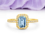 Classic Channel-Set, Vintage-Style 4-Prong Emerald Cut Aquamarine Engagement Ring - Additional view