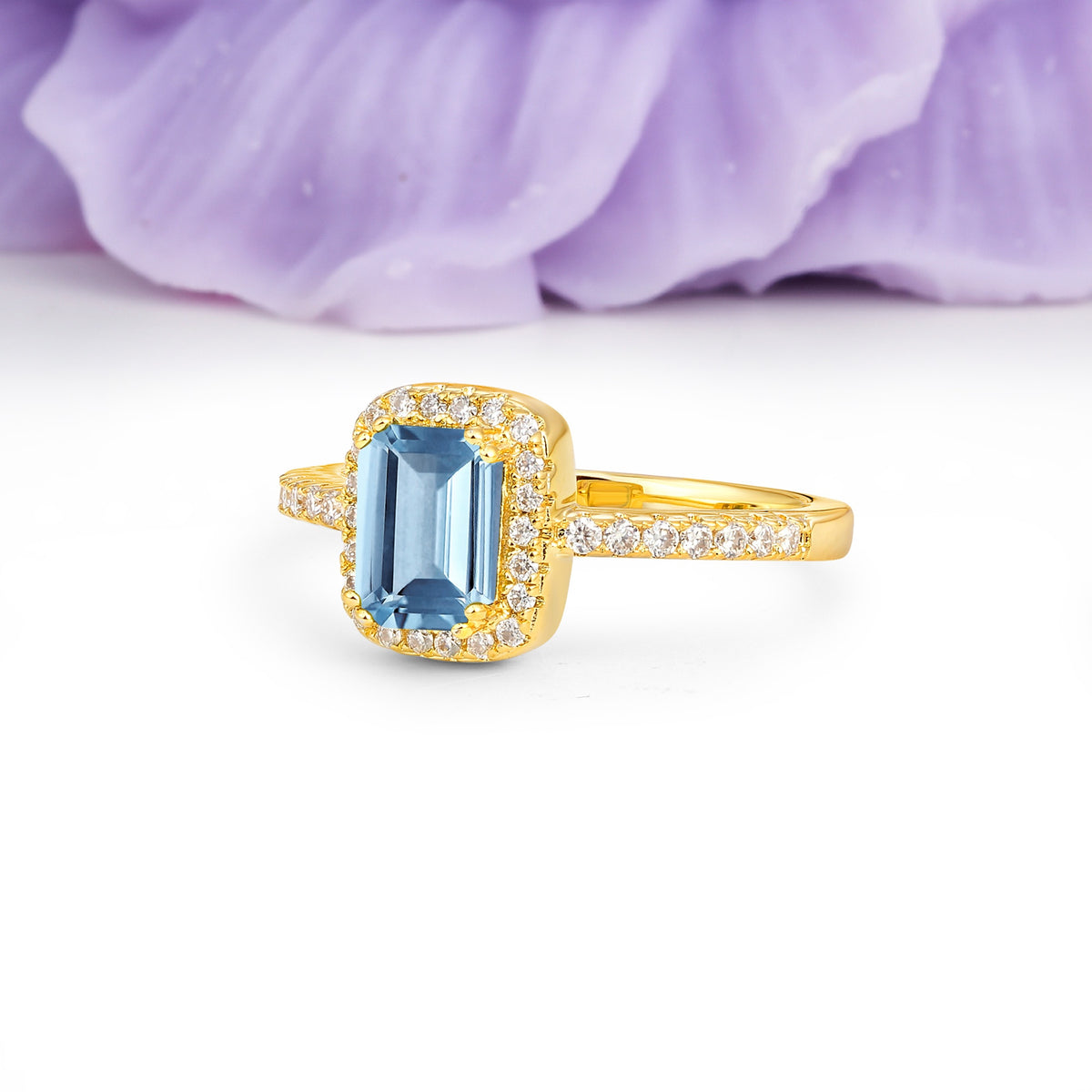 Classic Channel-Set, Vintage-Style 4-Prong Emerald Cut Aquamarine Engagement Ring - Additional view