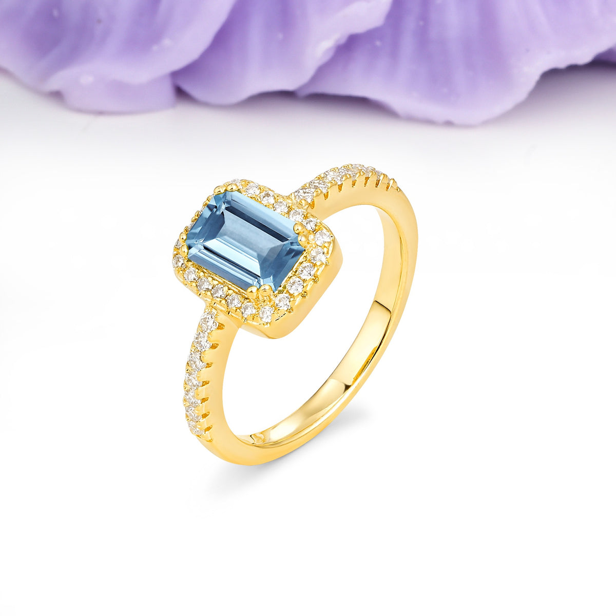 Classic Channel-Set, Vintage-Style 4-Prong Emerald Cut Aquamarine Engagement Ring - Additional view