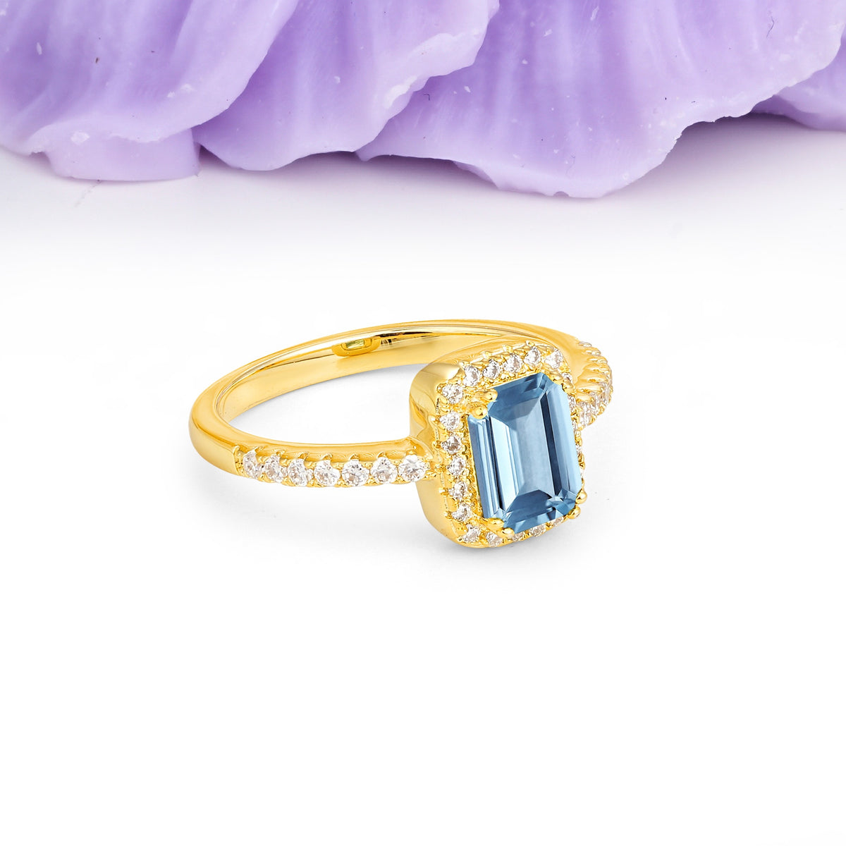 Classic Channel-Set, Vintage-Style 4-Prong Emerald Cut Aquamarine Engagement Ring - Additional view