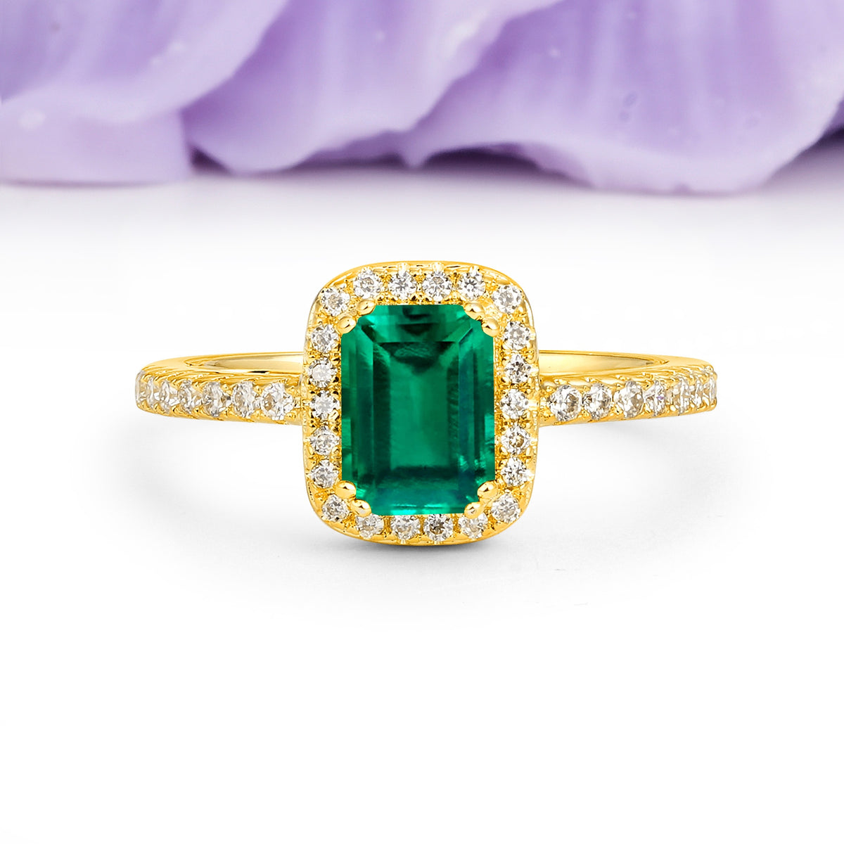 Classic Channel-Set, Vintage-Style 4-Prong Emerald Cut Emerald Engagement Ring - Additional view