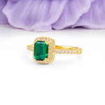 Classic Channel-Set, Vintage-Style 4-Prong Emerald Cut Emerald Engagement Ring - Additional view