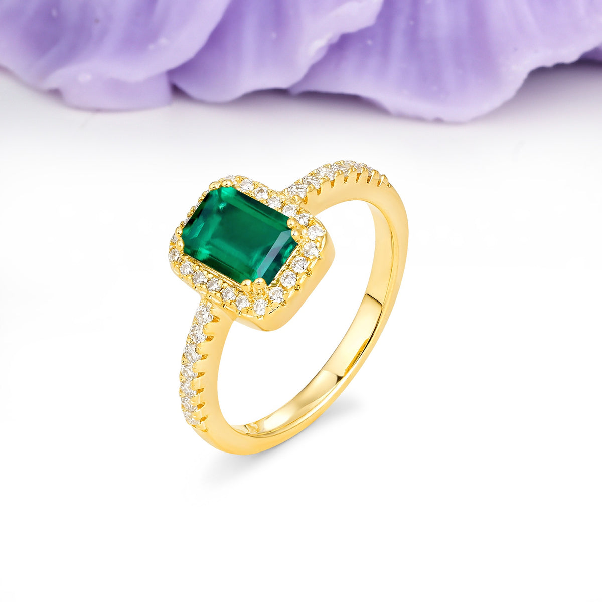 Classic Channel-Set, Vintage-Style 4-Prong Emerald Cut Emerald Engagement Ring - Additional view
