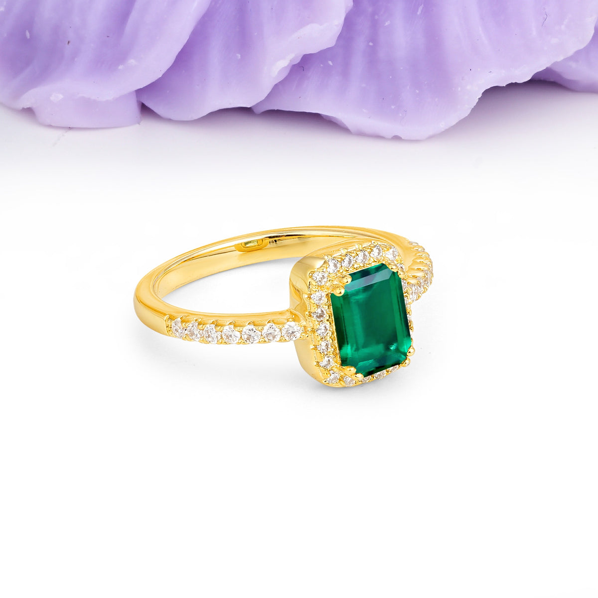 Classic Channel-Set, Vintage-Style 4-Prong Emerald Cut Emerald Engagement Ring - Additional view