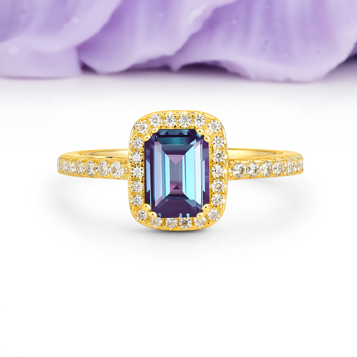 Classic Channel-Set, Vintage-Style 4-Prong Emerald Cut Alexandrite Engagement Ring - Additional view